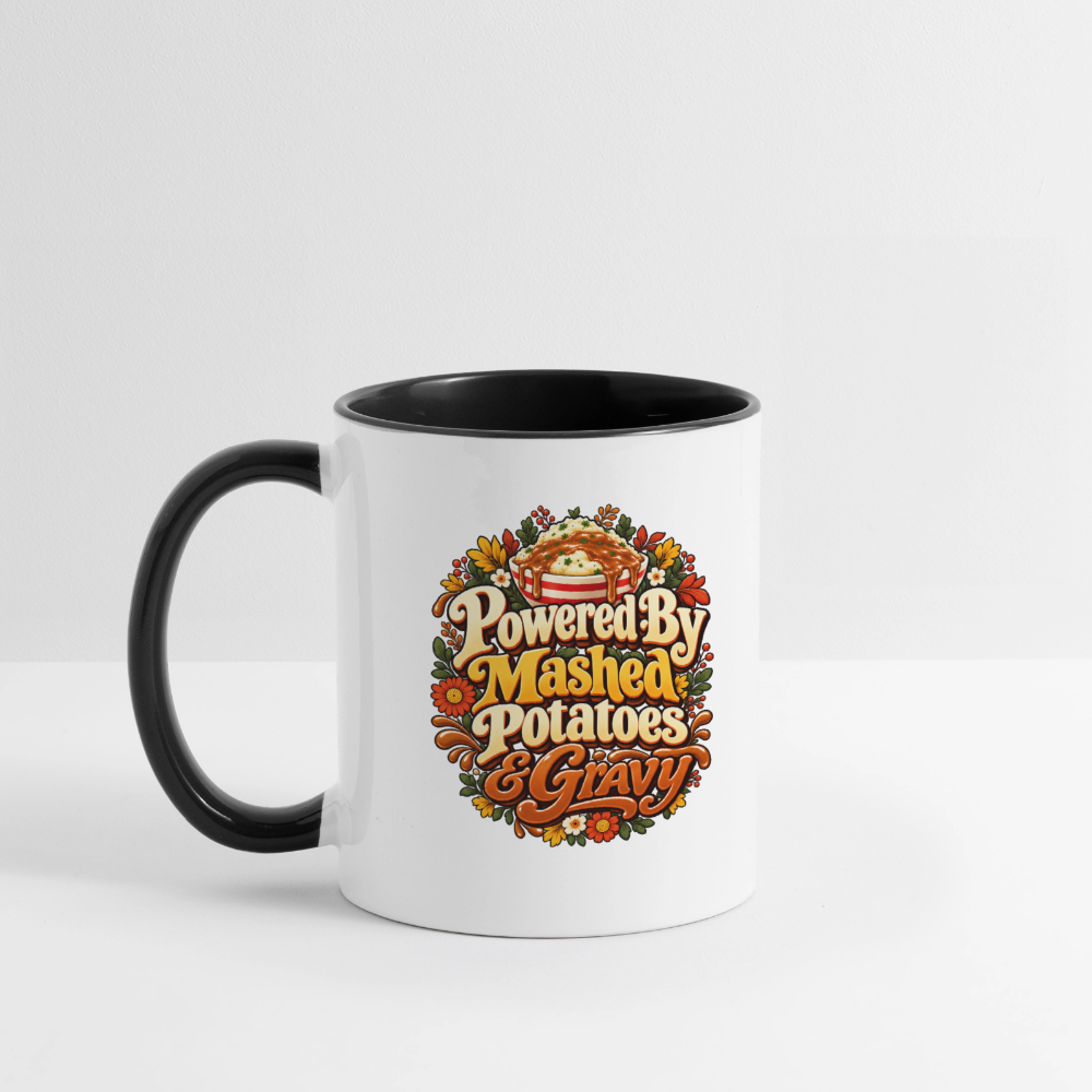 Powered by Mashed Potatoes & Gravy – Fall Floral Coffee Mug - white/black