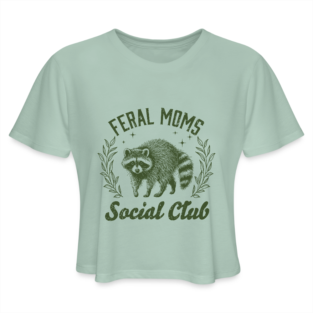 Feral Mom's Social Club Women's Cropped Top T-Shirt - dusty mint blue