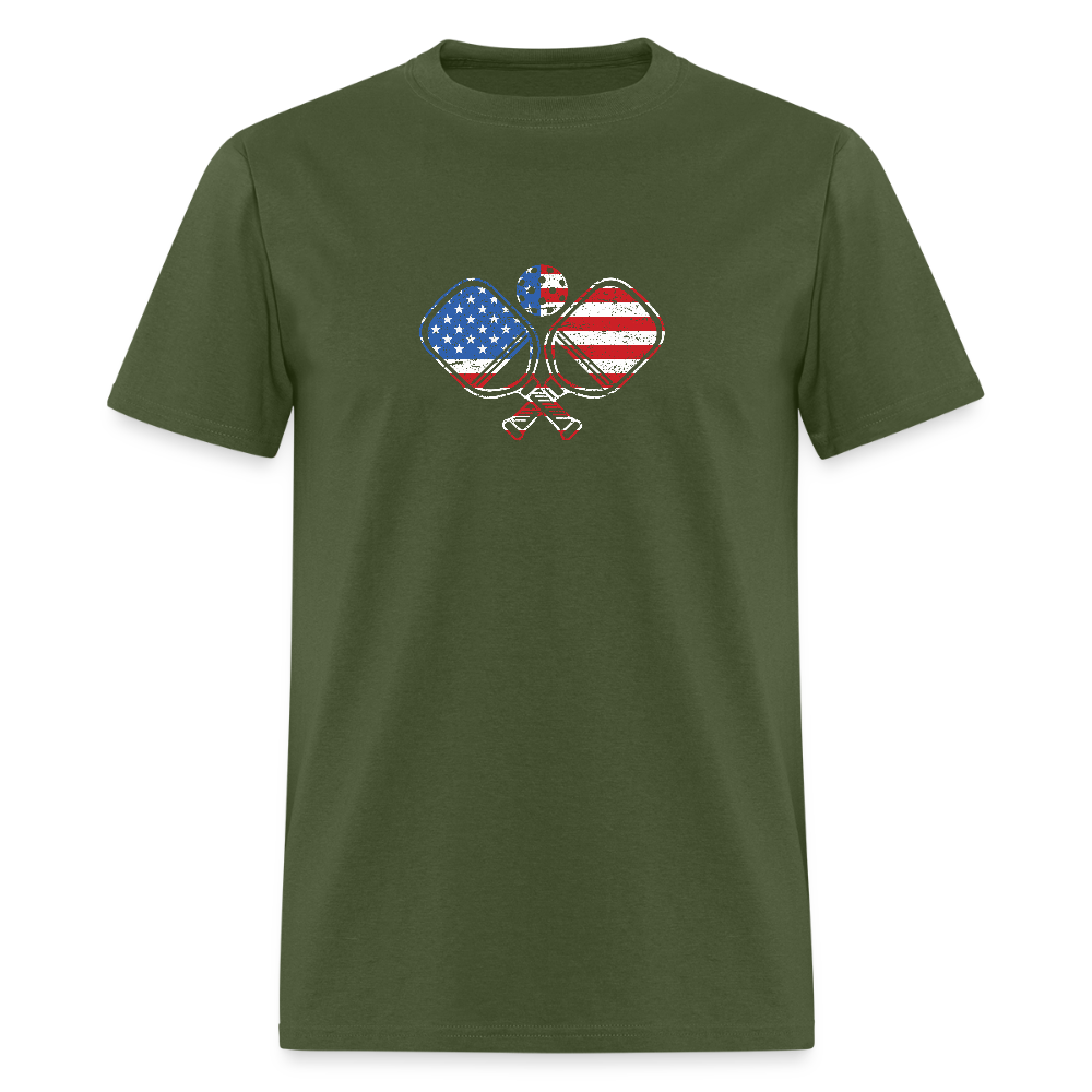 American Flag Pickleball Paddle T-Shirt - military green