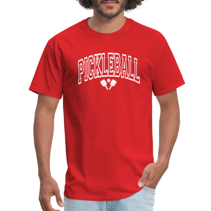 Pickleball T-Shirt (White Arch Letters) - red