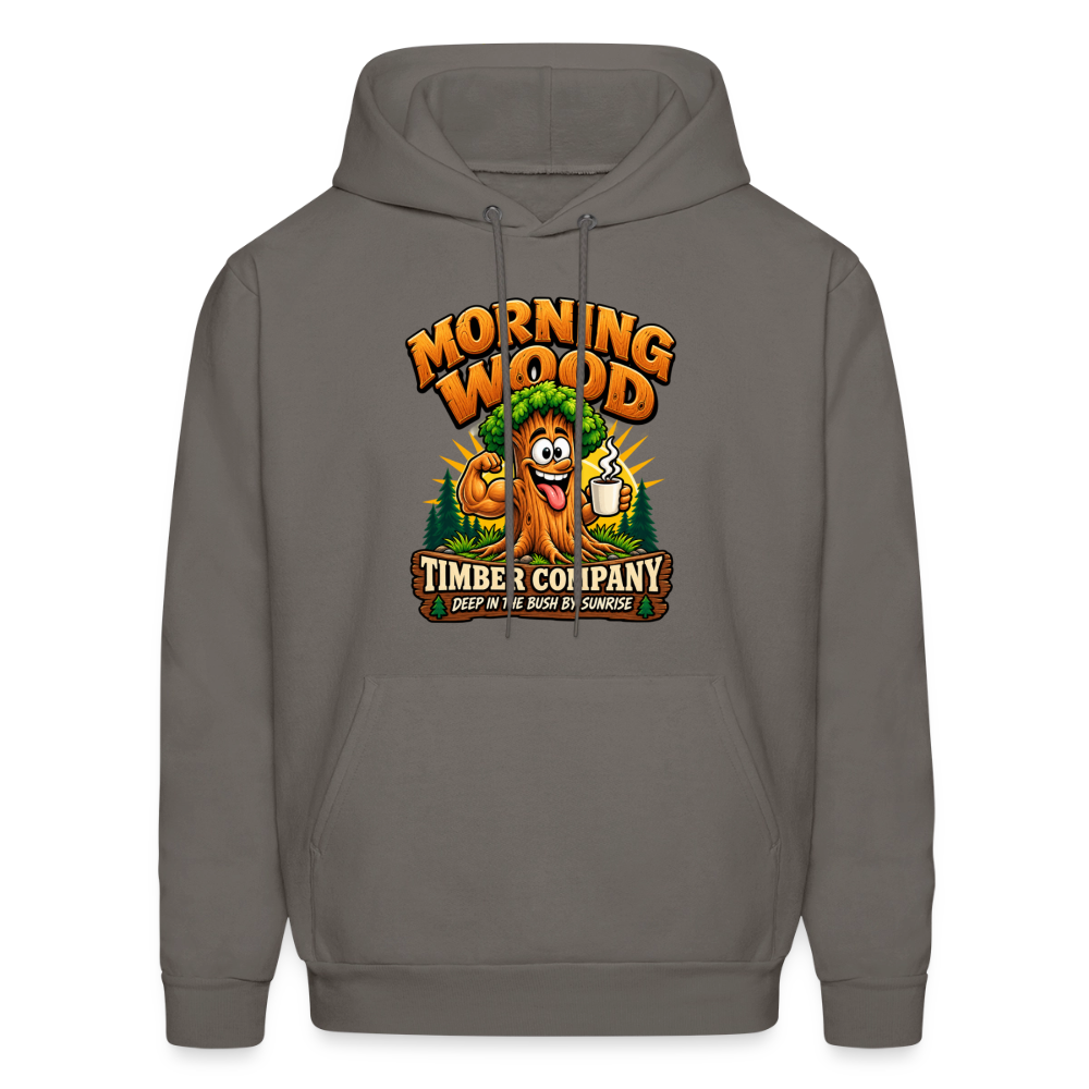 Morning Wood Timber Company Funny Adult Humor Hoodie Color: Asphalt Gray