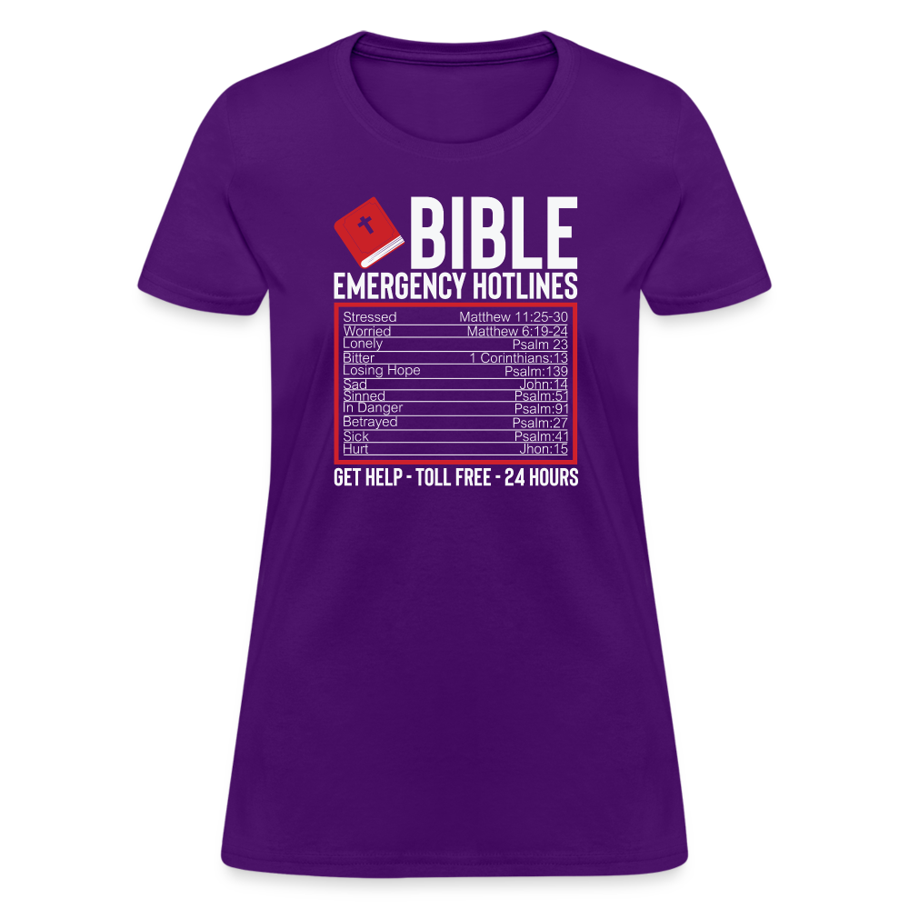 Bible Emergency Hotline (Scriptures) Women's Contoured T-Shirt - purple