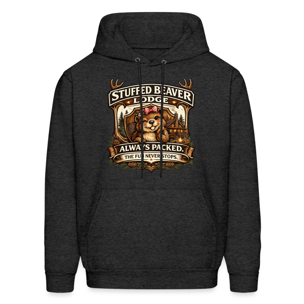 Stuffed Beaver Lodge Funny Adult Hoodie Color: Charcoal Grey