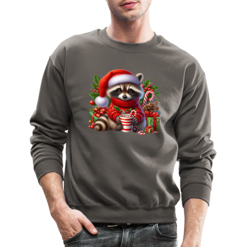 Christmas Cute Feral Raccoon Sweatshirt - asphalt gray