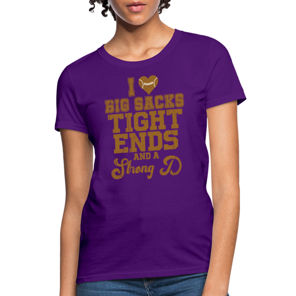 I Heart Big Sacks Tight Ends and A Strong D Women's T-Shirt (Football Season) - purple