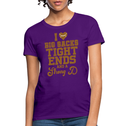 I Heart Big Sacks Tight Ends and A Strong D Women's T-Shirt (Football Season) - purple