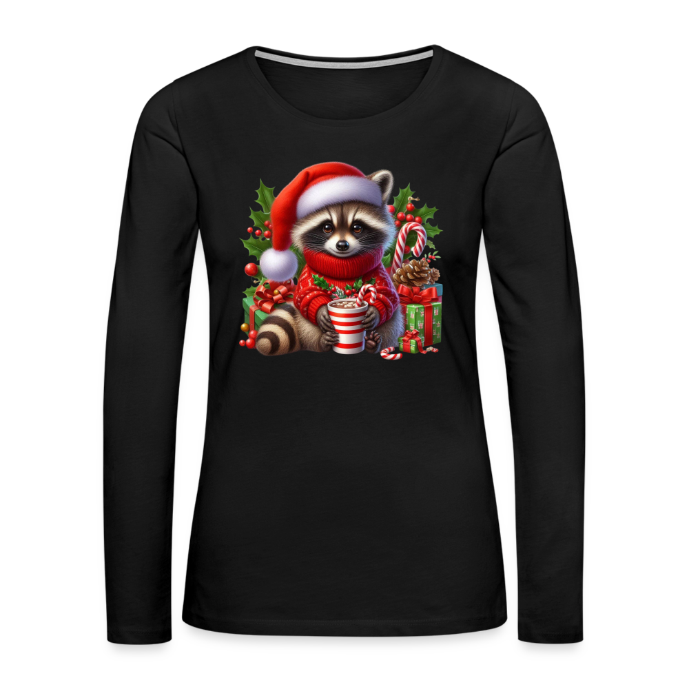 Christmas Cute Feral Raccoon Women's Premium Long Sleeve T-Shirt - black