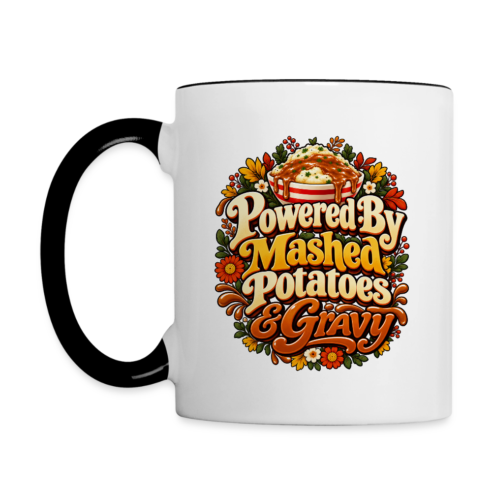 Powered by Mashed Potatoes & Gravy – Fall Floral Coffee Mug - white/black