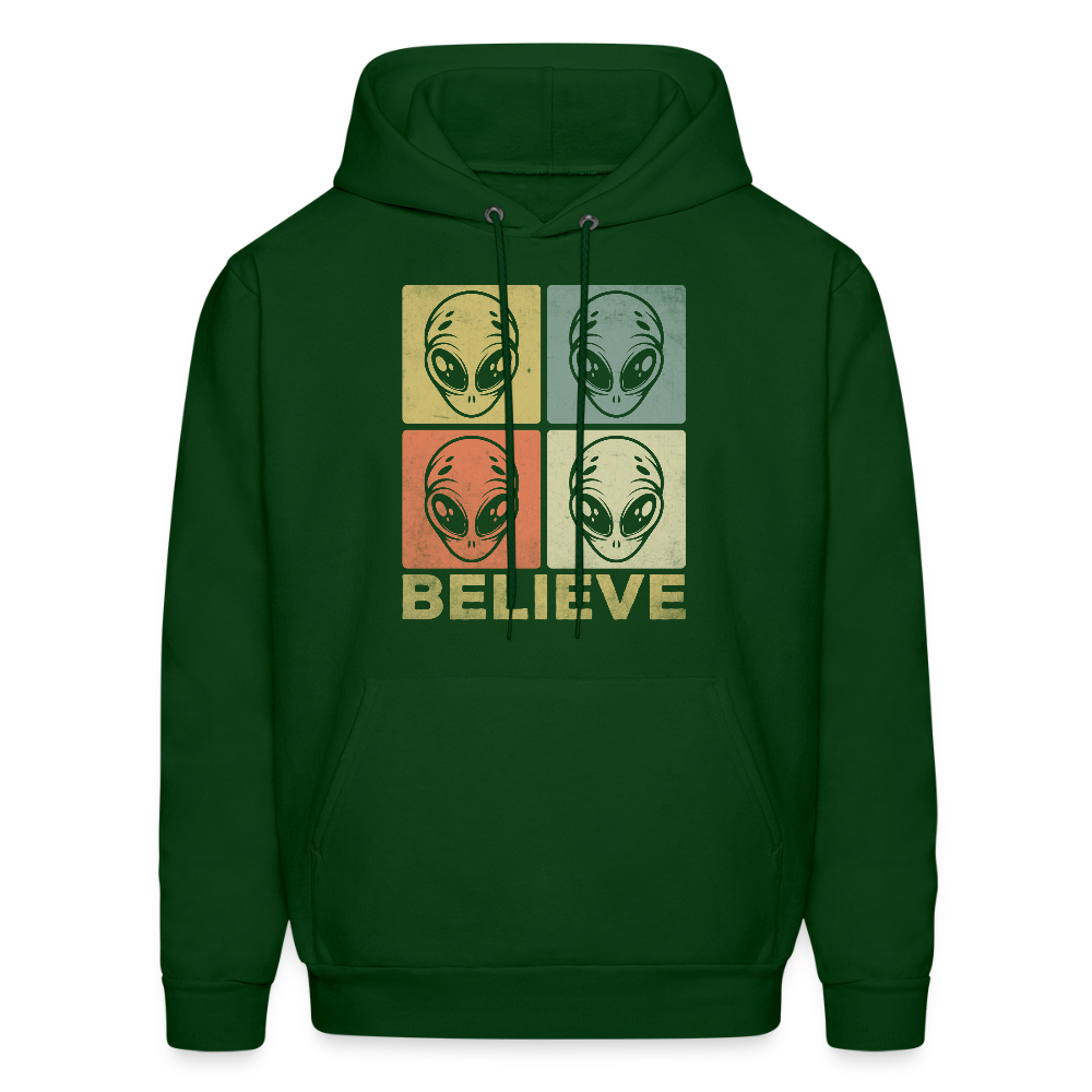 Believe Alien Hoodie – Alien Faces UFO Design - forest green
