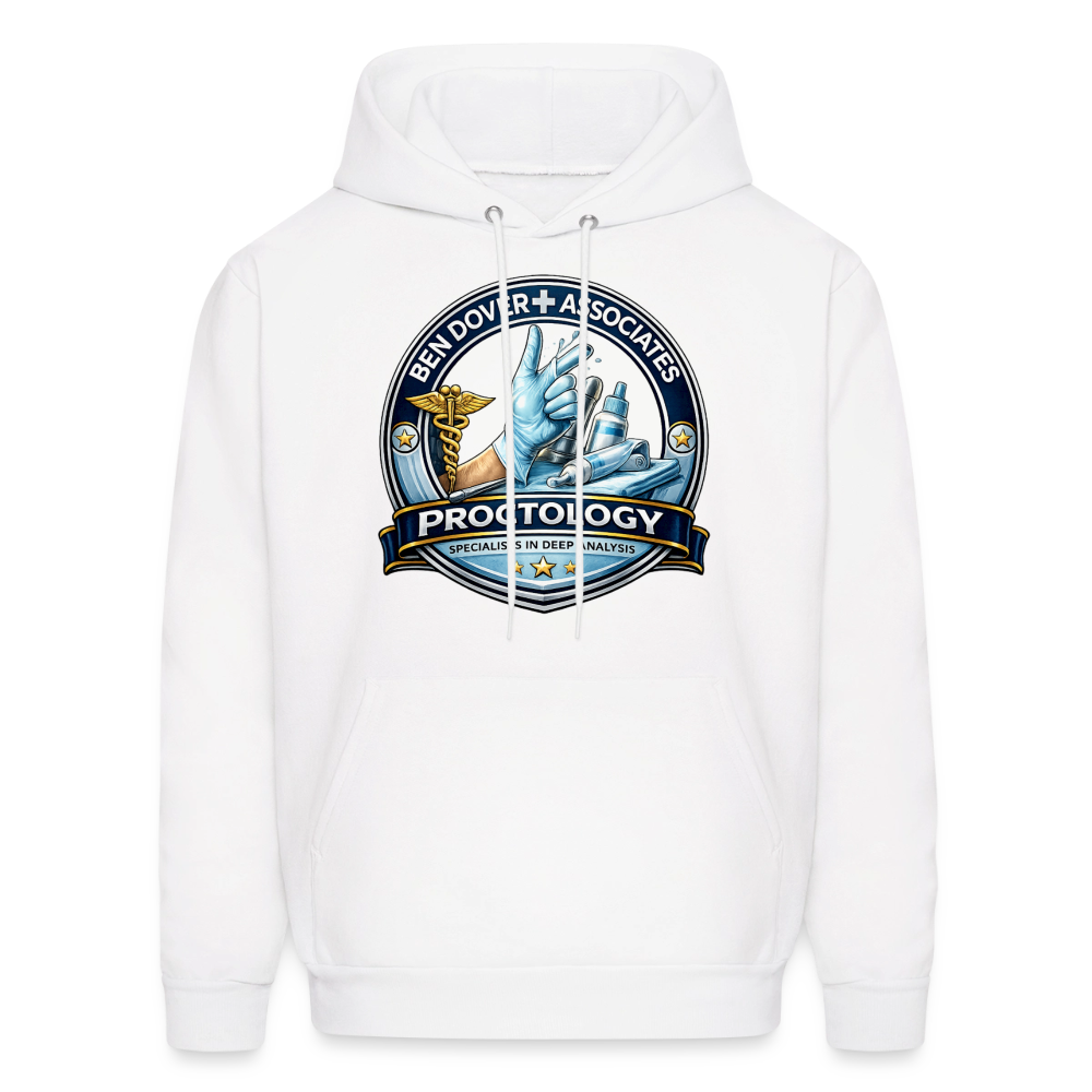 Ben Dover Proctology Funny Graphic Hoodie Color: White
