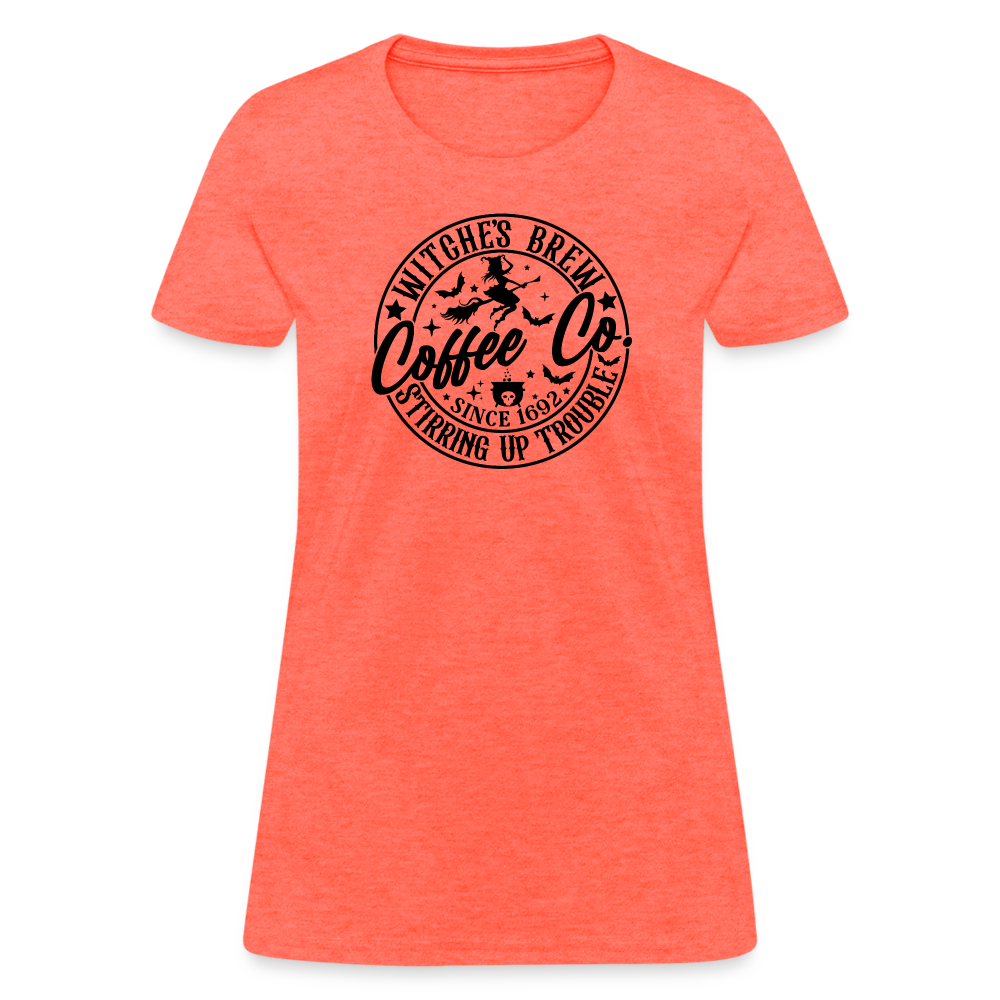 Witches Brew Coffee Co Women's Contoured T-Shirt (Halloween) - heather coral