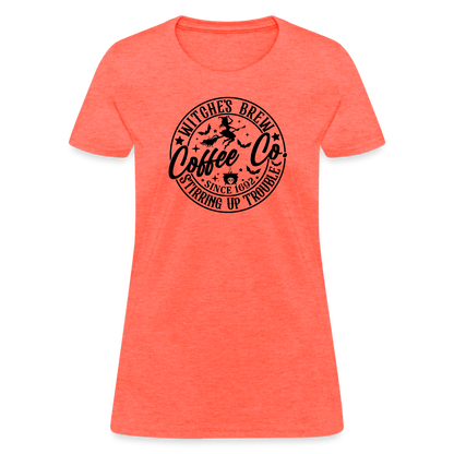 Witches Brew Coffee Co Women's Contoured T-Shirt (Halloween) - heather coral