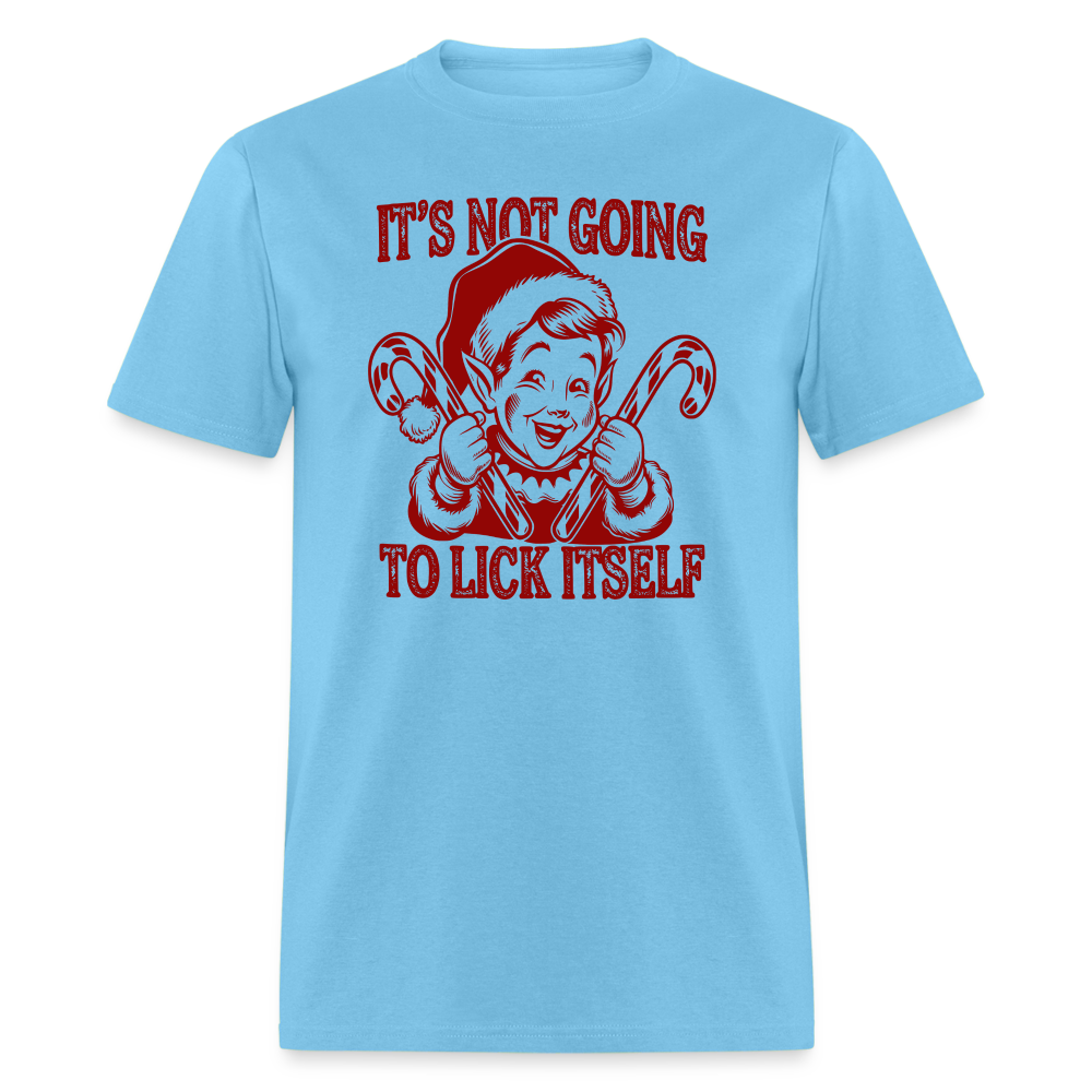 It's Not Going To Lick Itself (Naughty Christmas Elf) T-Shirt - aquatic blue