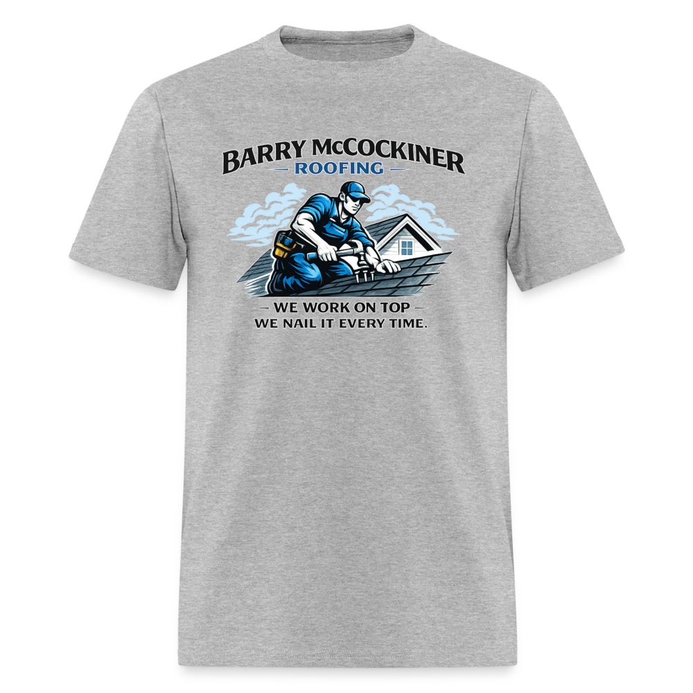 Barry McCockiner Roofing Funny Adult T-Shirt Color: Heather Gray