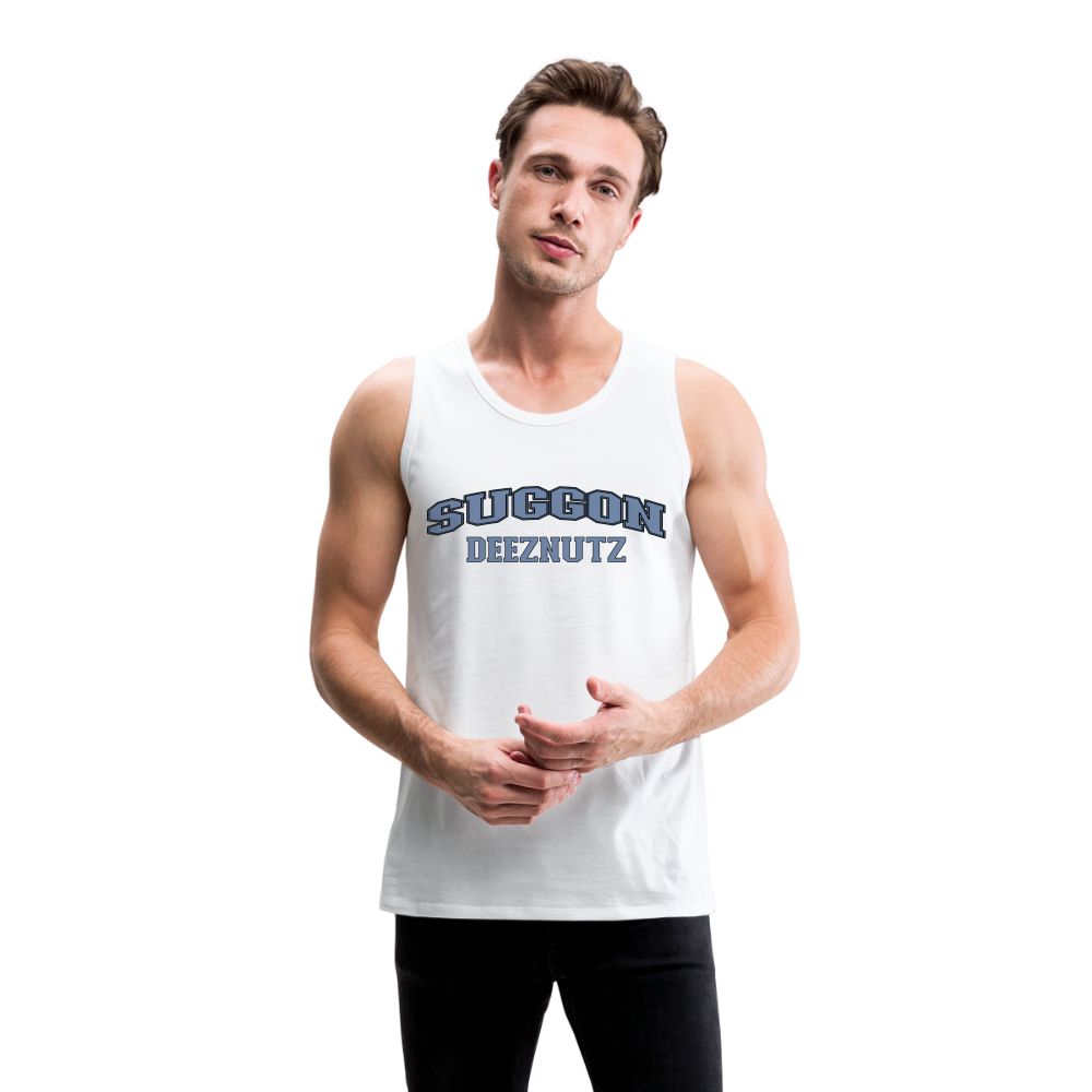 Suggon Deeznutz Tank Top (in Blue Ball Colors - Funny Sexual Humor) - white