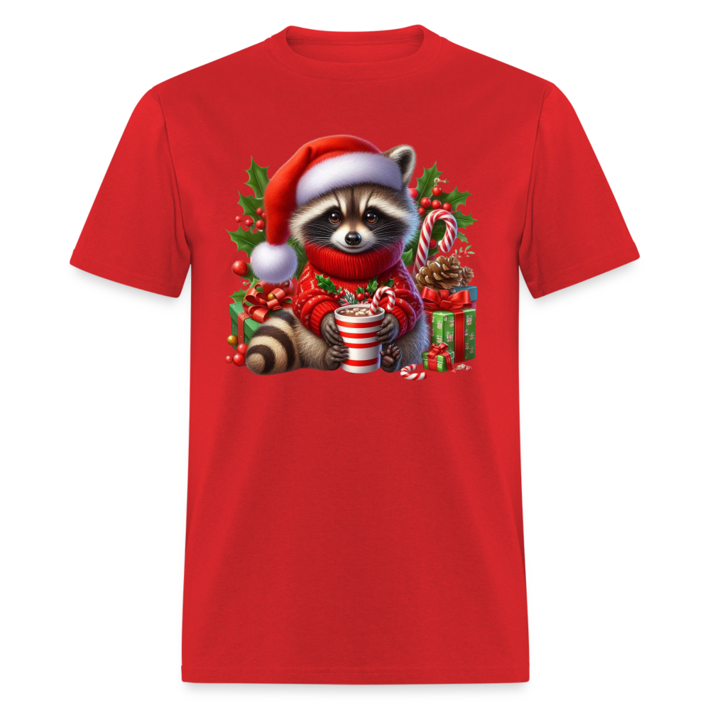 Christmas Cute Feral Raccoon T-Shirt - red