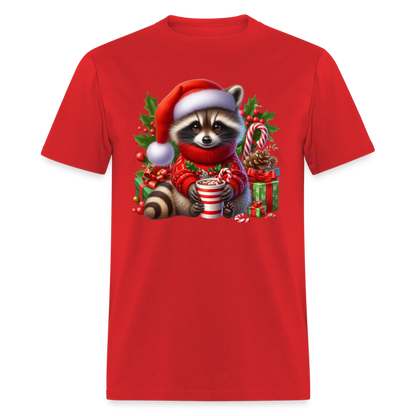 Christmas Cute Feral Raccoon T-Shirt - red