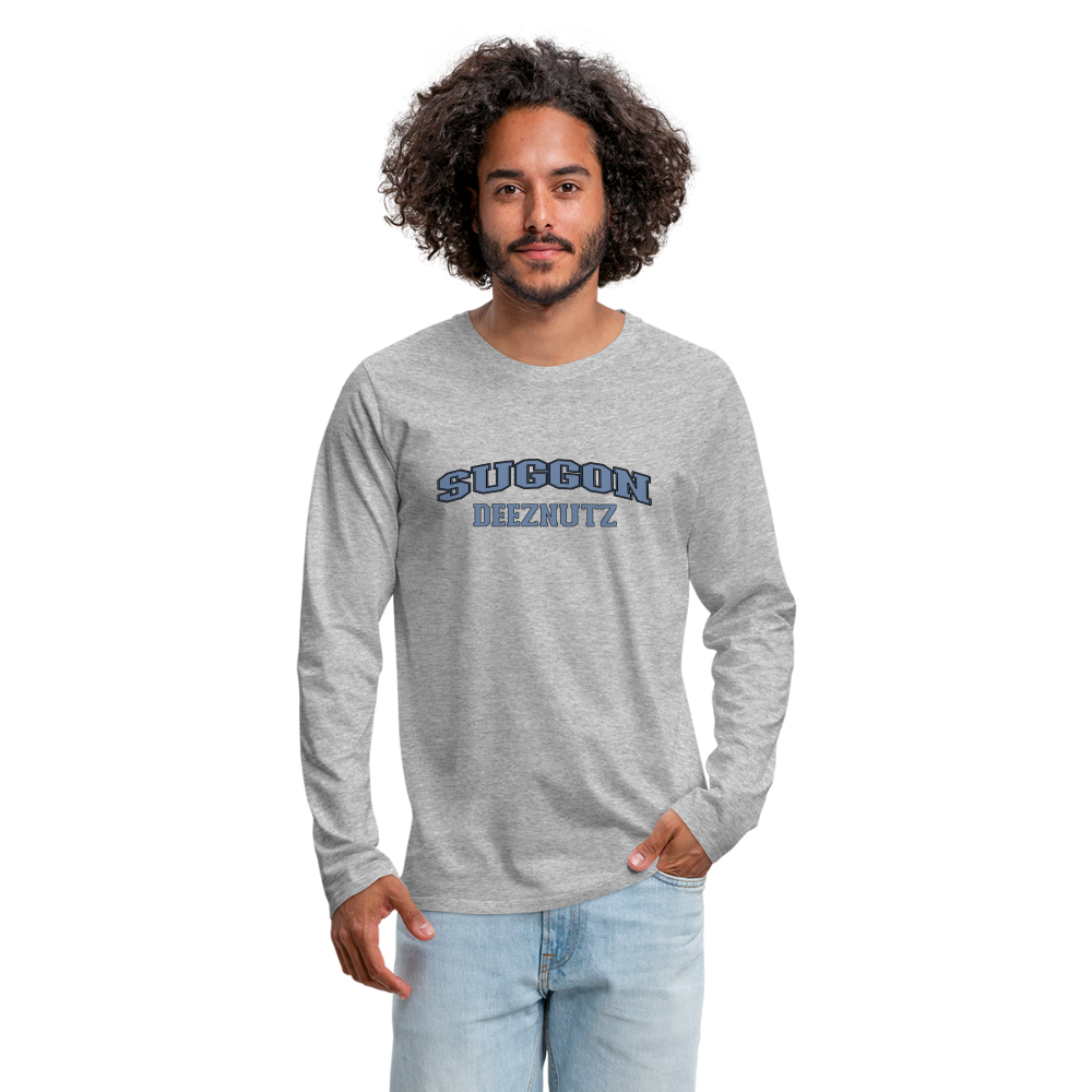 Suggon Deeznutz Men's Premium Long Sleeve T-Shirt (in Blue Ball Colors - Funny Sexual Humor) - heather gray