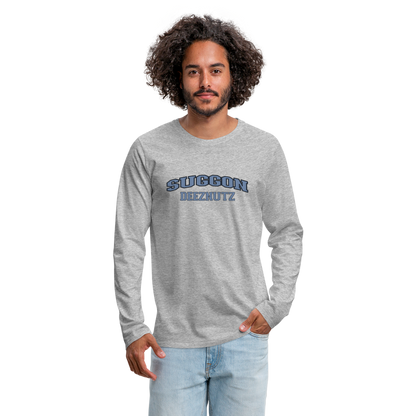 Suggon Deeznutz Men's Premium Long Sleeve T-Shirt (in Blue Ball Colors - Funny Sexual Humor) - heather gray