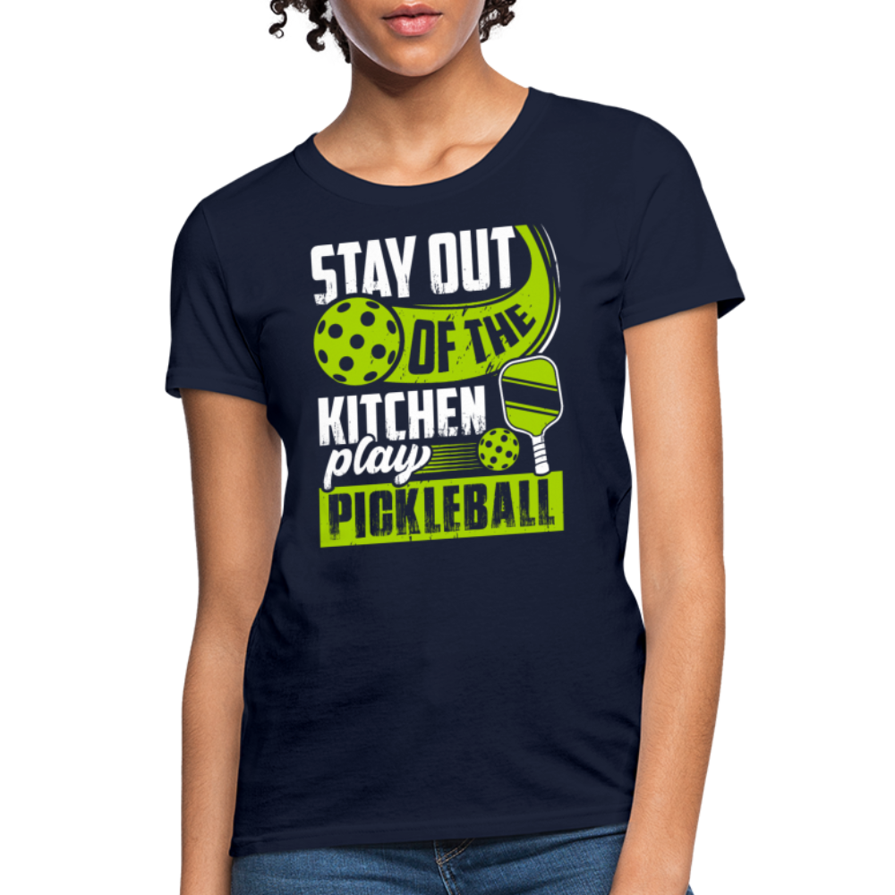 Stay Out Of The Kitchen Play Pickleball Women's Contoured T-Shirt - navy