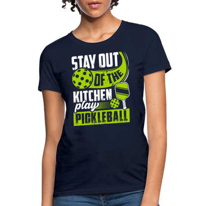 Stay Out Of The Kitchen Play Pickleball Women's Contoured T-Shirt - navy