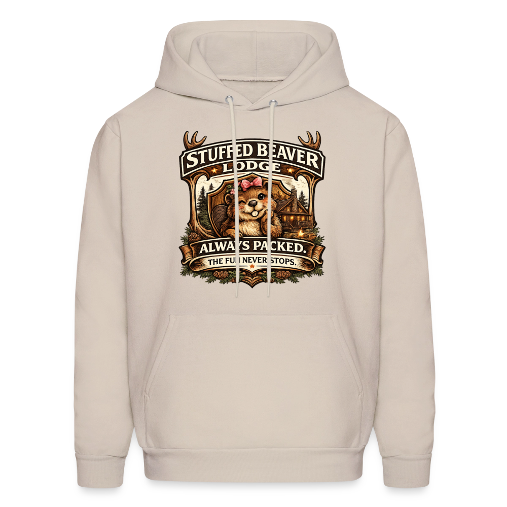 Stuffed Beaver Lodge Funny Adult Hoodie Color: Sand