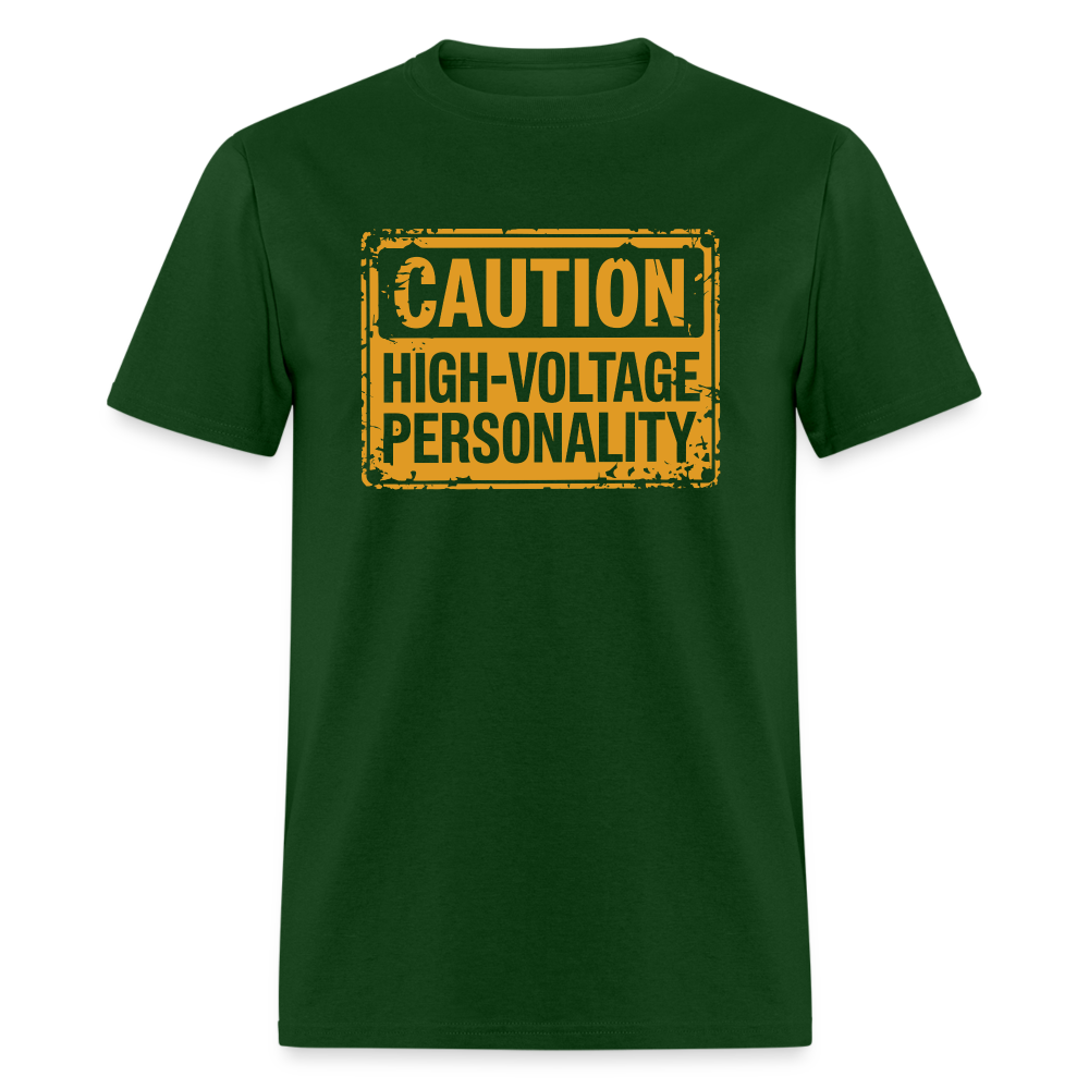 Caution High Voltage Personality T-Shirt - forest green