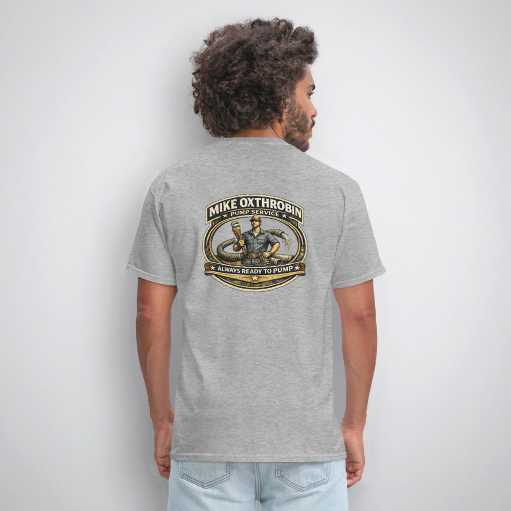 Mike Oxthrobin Pump Service Double-Sided Funny Humor Tee Color: dark red