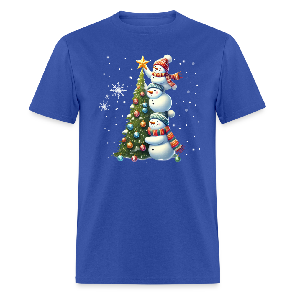 Cute Snowman Decorating Christmas Tree T-Shirt - royal blue