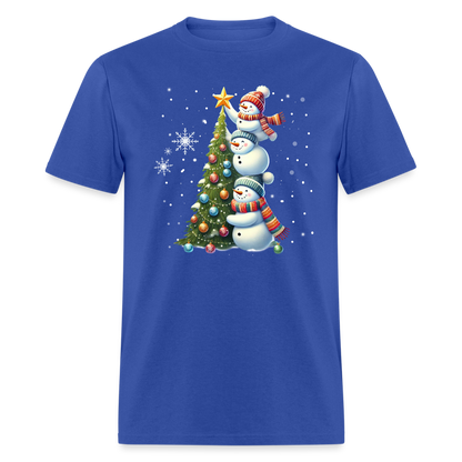 Cute Snowman Decorating Christmas Tree T-Shirt - royal blue