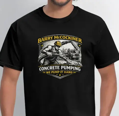 Barry McCockiner Concrete Pumping Funny Tee Color: Black