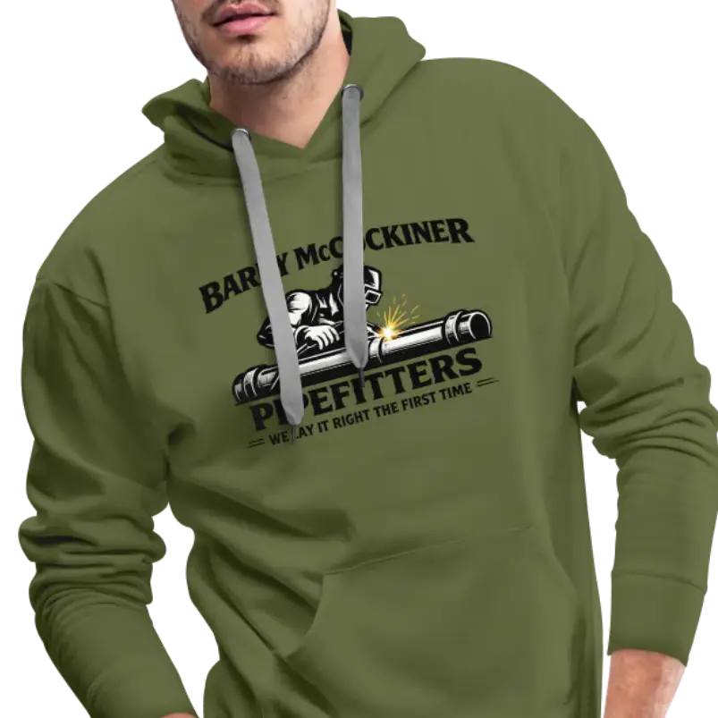 Barry McCockiner Pipefitters Funny Adult Hoodie Color: Olive Green