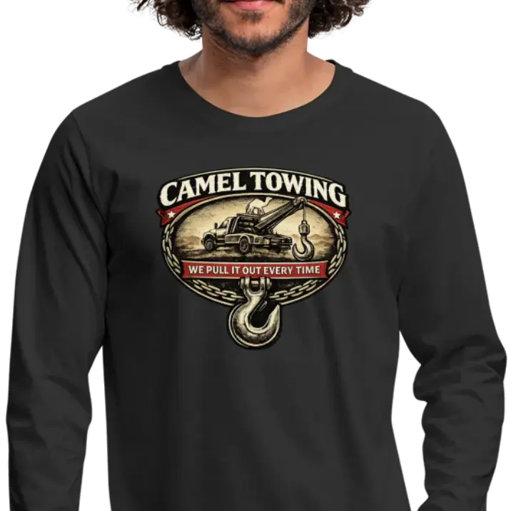 Camel Towing Funny Adult Long Sleeve Shirt Color: Black