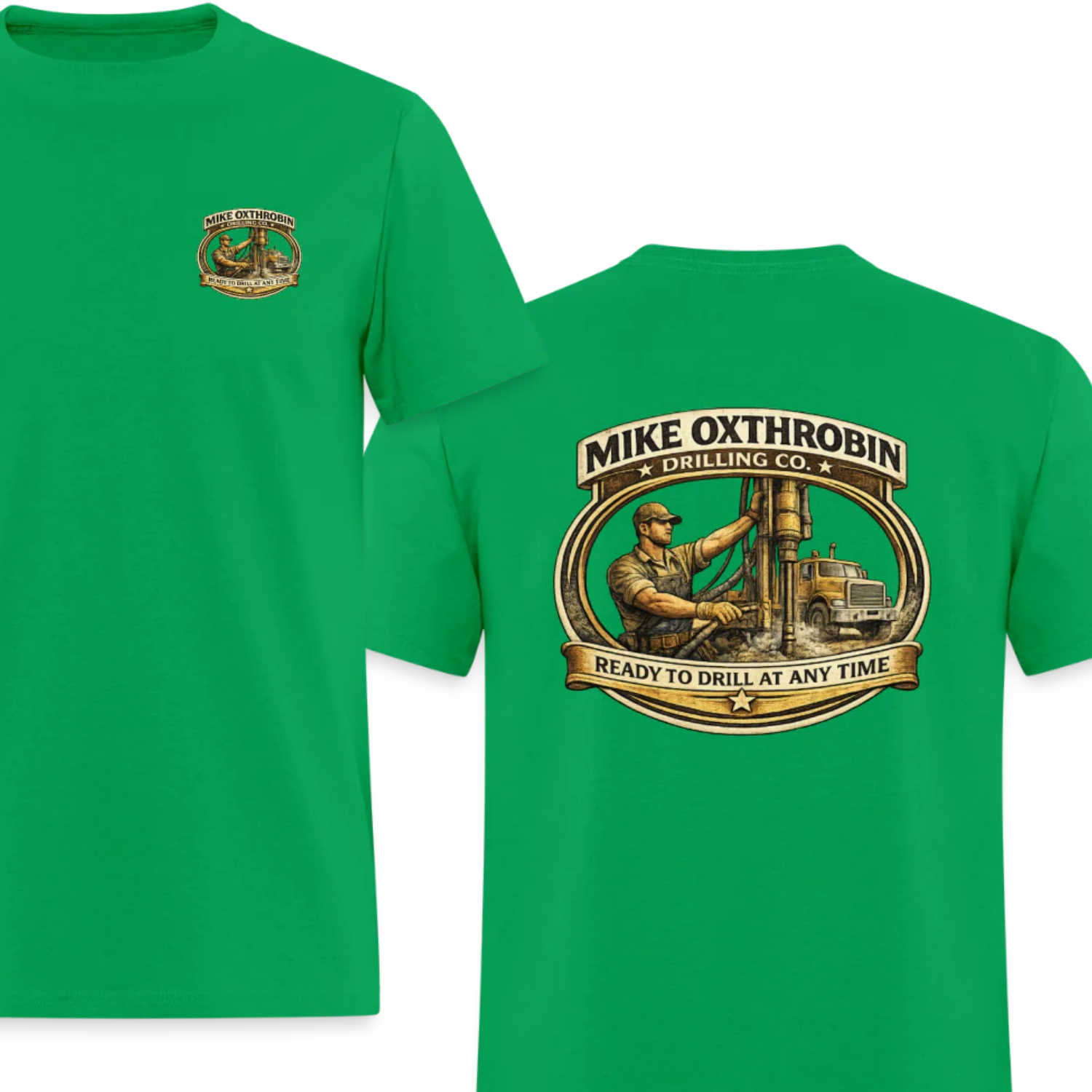 Mike Oxthrobin Drilling Co Double-Sided Funny Adult Humor Tee Color: charcoal