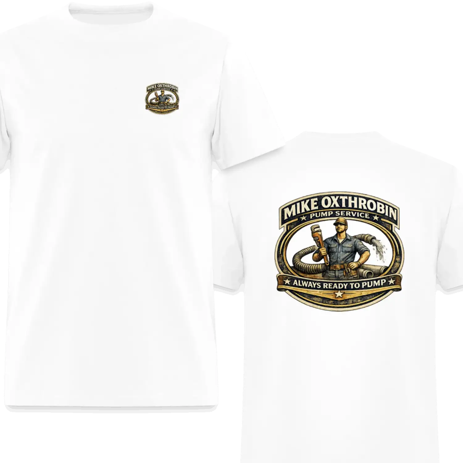 Mike Oxthrobin Pump Service Double-Sided Funny Humor Tee Color: dark red