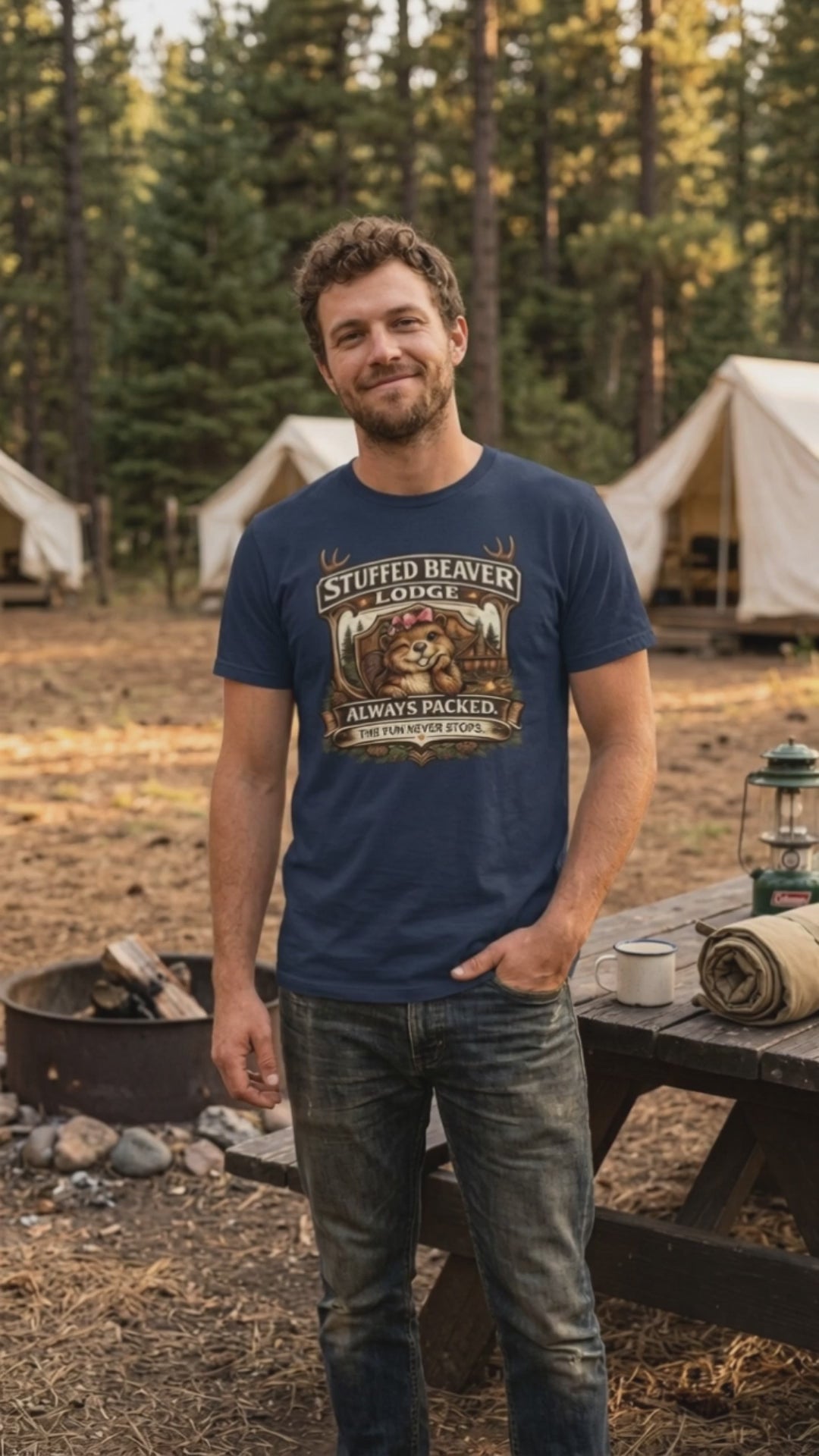 Stuffed Beaver Lodge Mens TShirt Video