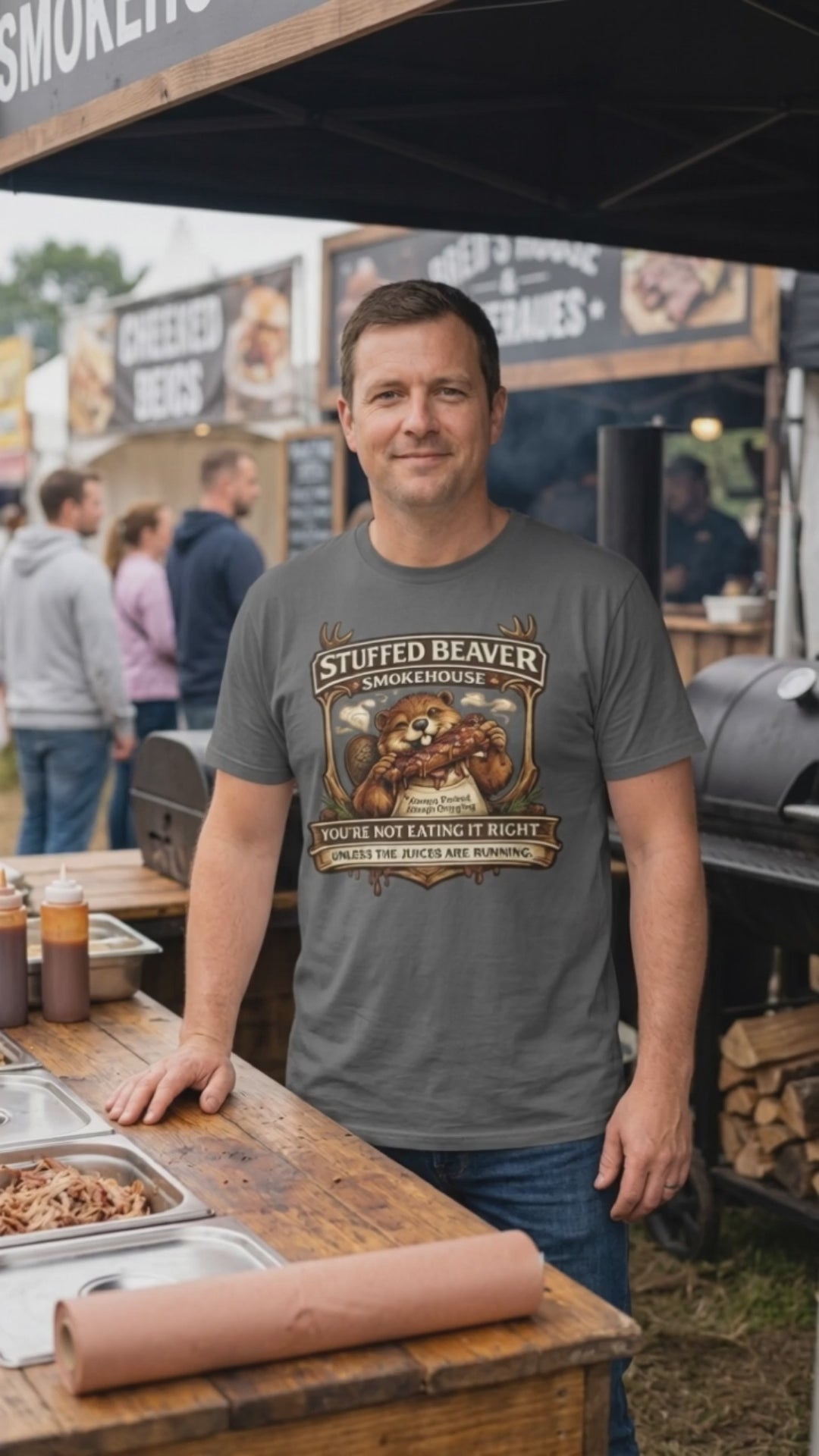 Stuffed Beaver Smokehouse Funny Mens TShirt Video