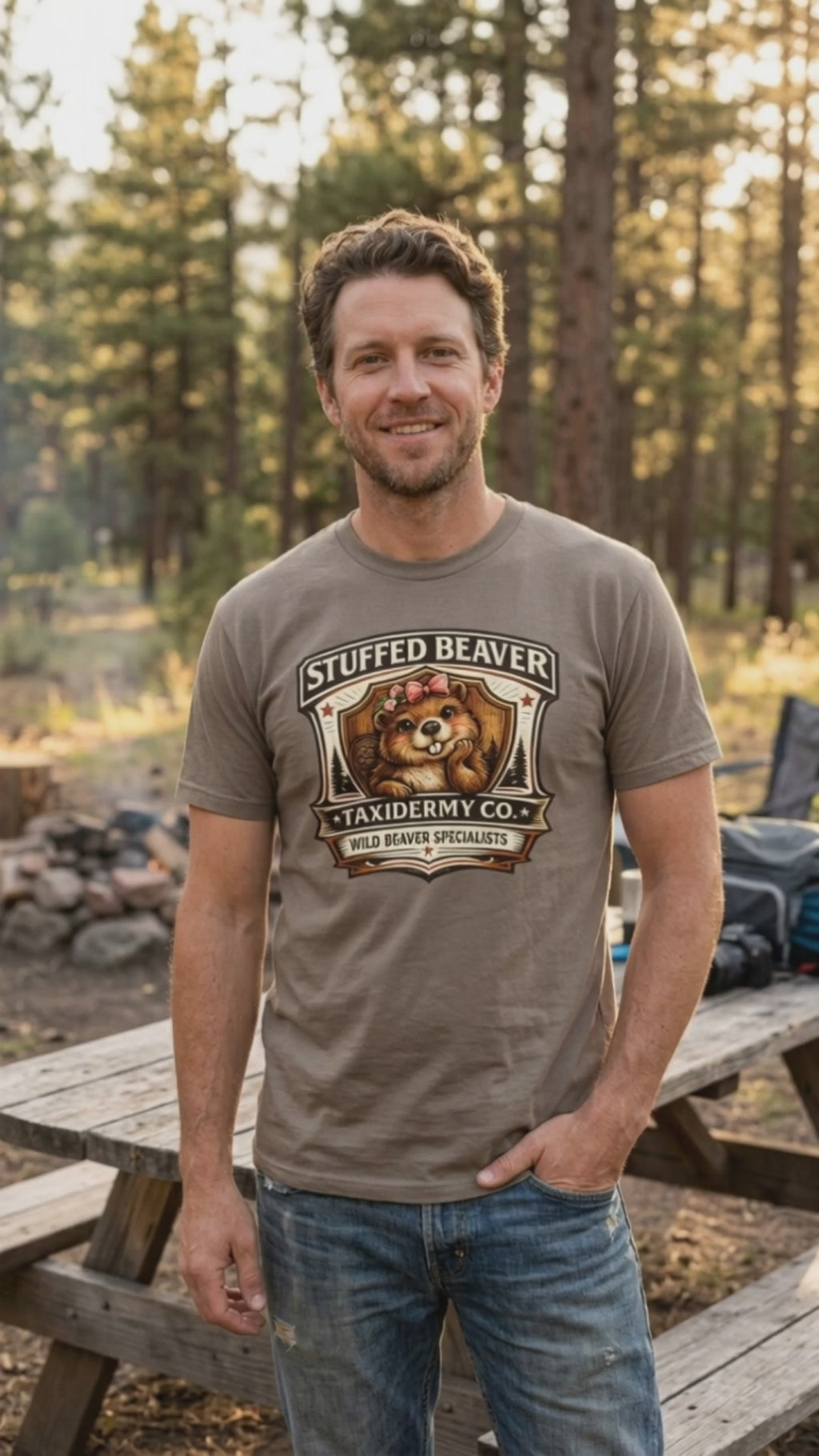 Stuffed Beaver Taxidermy Mens TShirt Video