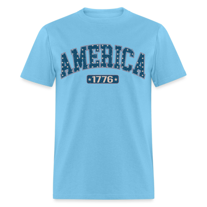 America 1776 T-Shirt (Retro) Color: aquatic blue