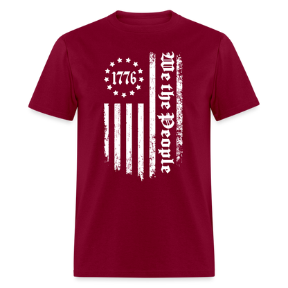 1776 We The People T-Shirt White Flag 13 Stripes Color: burgundy