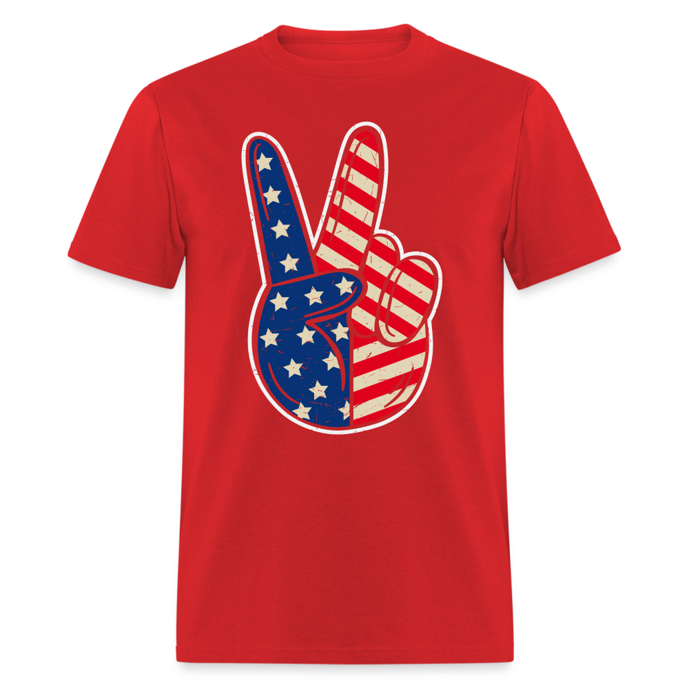Peace Sign American Flag T-Shirt Color: red