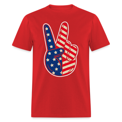 Peace Sign American Flag T-Shirt Color: red