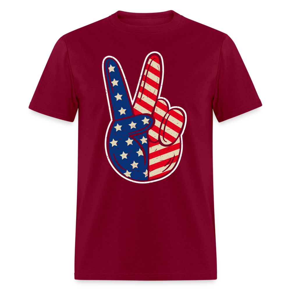 Peace Sign American Flag T-Shirt Color: burgundy