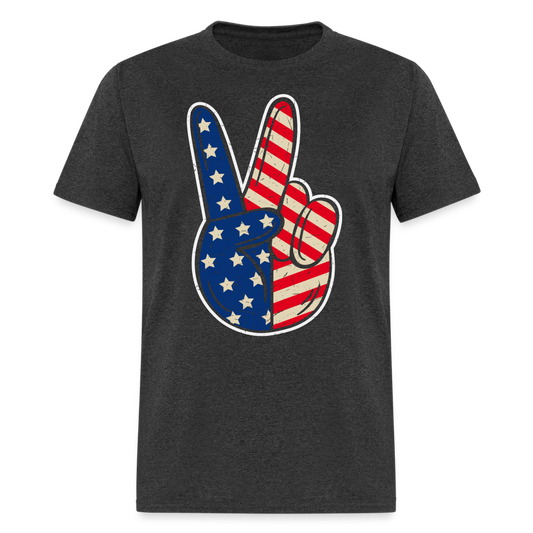 Peace Sign American Flag T-Shirt Color: heather black