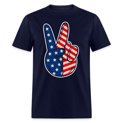 Peace Sign American Flag T-Shirt Color: navy