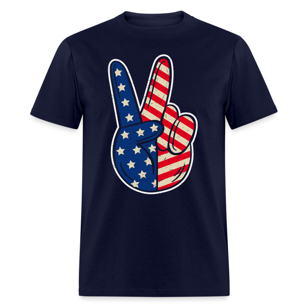 Peace Sign American Flag T-Shirt Color: navy
