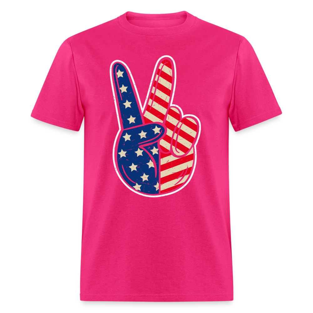 Peace Sign American Flag T-Shirt Color: fuchsia