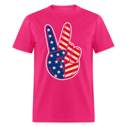 Peace Sign American Flag T-Shirt Color: fuchsia