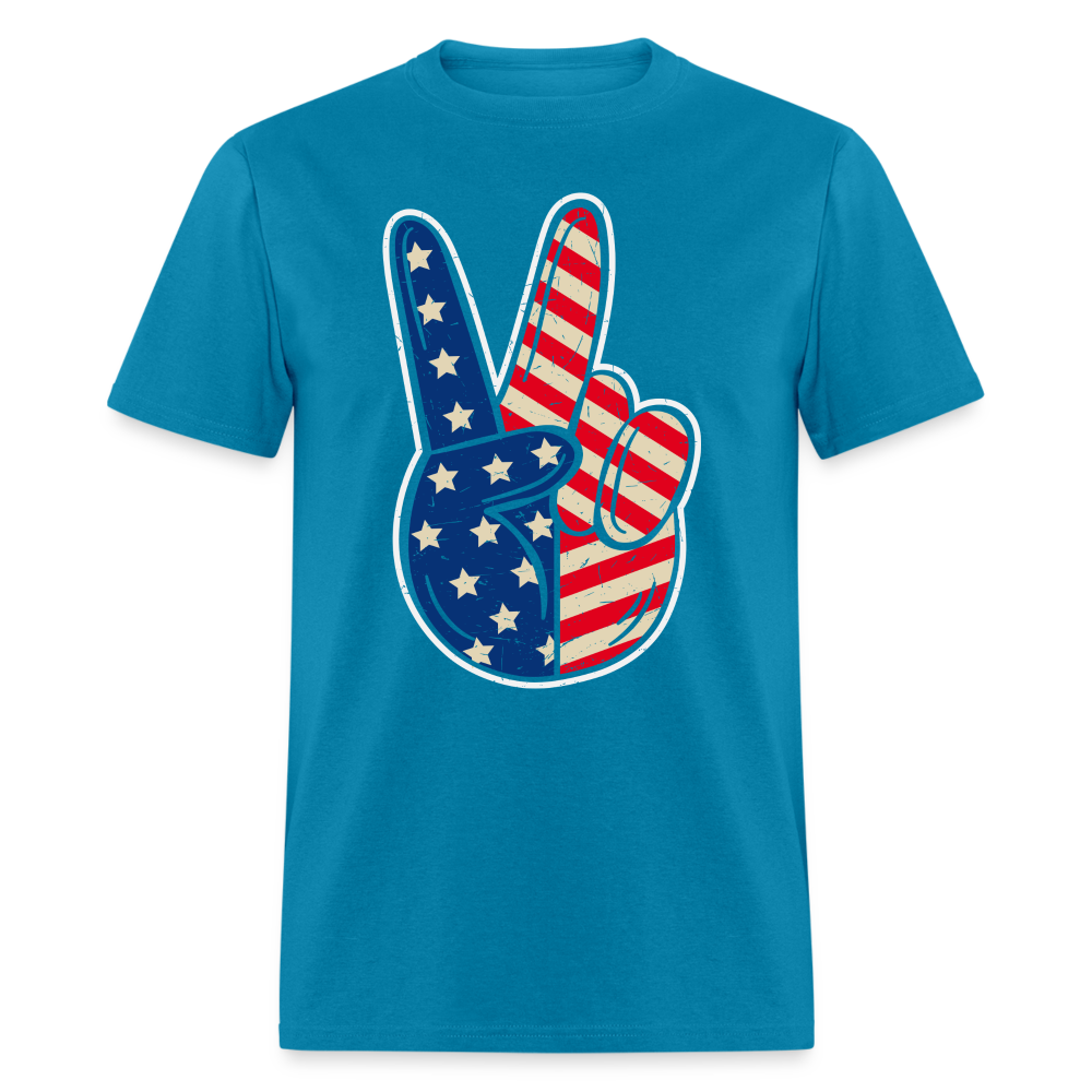 Peace Sign American Flag T-Shirt Color: turquoise