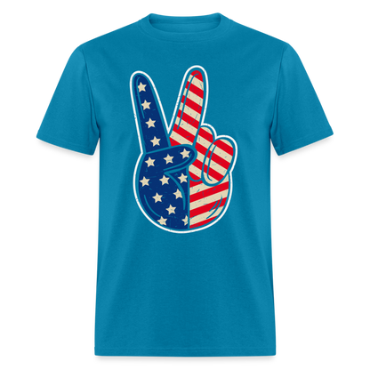 Peace Sign American Flag T-Shirt Color: turquoise